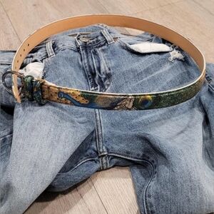 Peacock Leather Belt Vintage Boho Script Artisan Rare Retro M Gift Women Jeans